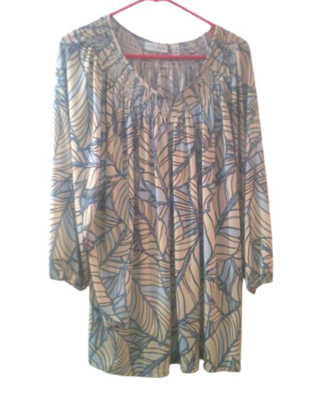 Susan Graver Printed Liquid Knit Smock-Neck Top Blouse Size 2X